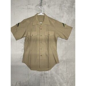 USMC Vintage Men's Short Sleeve Khaki Shirt LCPL Charlie Delta Size 15 1/2!